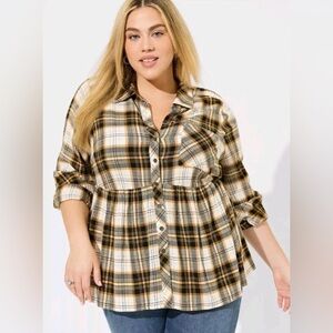 Torrid NWT Peplum Crinkle Flannel Gauze Button Up Shirt - Size 5